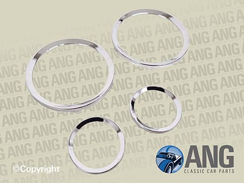 SMITHS, JAEGER DASHBOARD GAUGES CHROME BEZELS KIT ; SPITFIRE