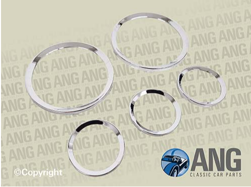 SMITHS DASHBOARD GAUGES CHROME BEZELS KIT ; STAG MkII