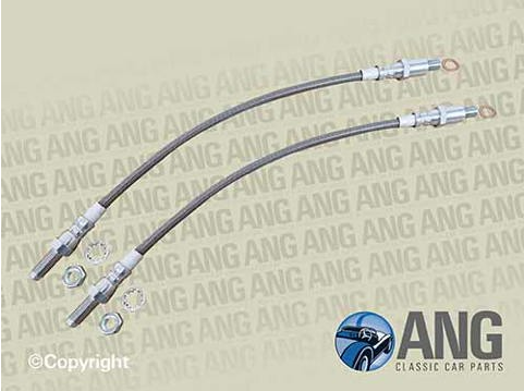FRONT BRAKE HOSE & FITTINGS x 2 (STAINLESS STEEL) ; SPITFIRE