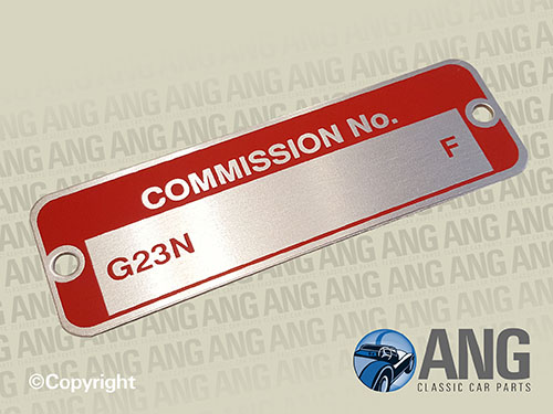 COMMISSION No. ENGINE PLATE ; MGB ROADSTER &#39;62-&#39;65